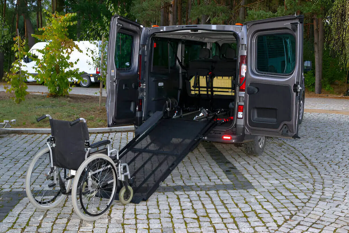 ADA-compliant wheelchair van with hydraulic ramp in Newark, NJ - door-to-door transport service.