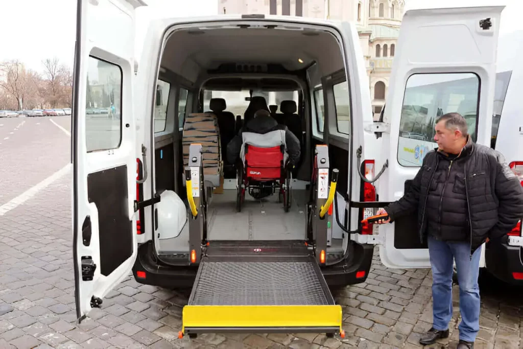 Non-emergency medical transportation ambulette van with wheelchair ramp in NYC