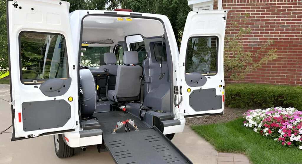 Wheelchair-accessible van interior used for non-emergency medical transportation in NYC