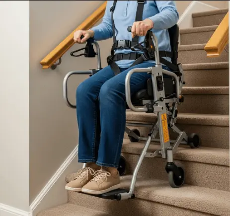 Stair chair used for safe stair assistance with mobility equipment
