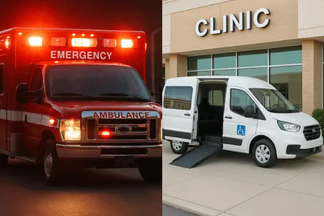 Emergency ambulance next to non-emergency wheelchair van in NYC