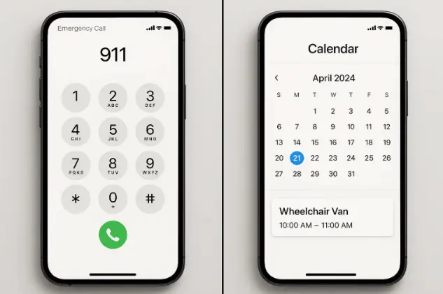 Visual of emergency call vs scheduled medical transport booking