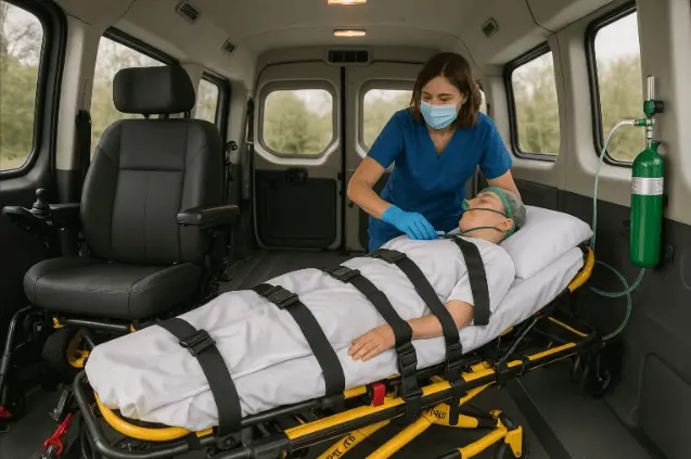 wheelchair-stretcher combo NYC interior with bariatric medical transport equipment