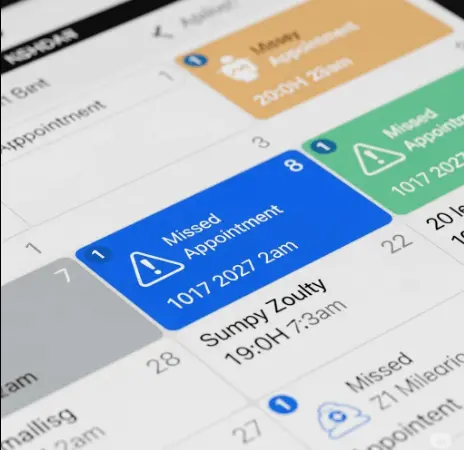 Medical appointment marked on calendar with red alert for missed visit