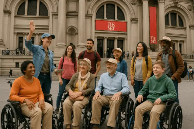 Group tour wheelchair shuttle, Group tour using wheelchair shuttle in New York City.