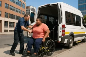 bariatric wheelchair transport NYC with heavy-duty wheelchair van and professional attendant