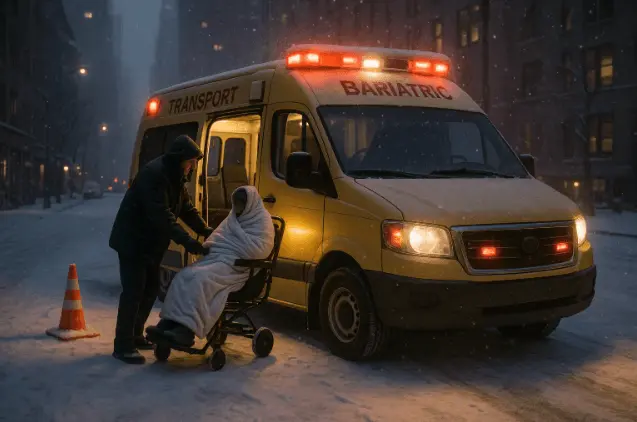 stretcher transportation services in NYC at night in winter for bariatric patients