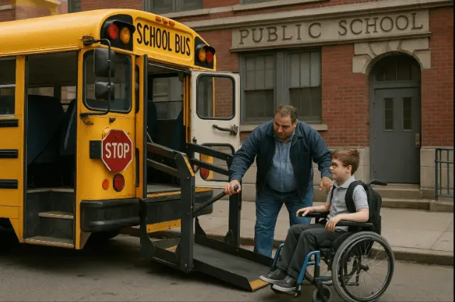 Accessible wheelchair bus for school trips in New York City.