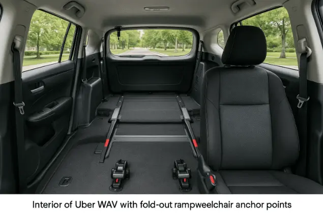 inside view of uber wav with ramp and secure wheelchair setup