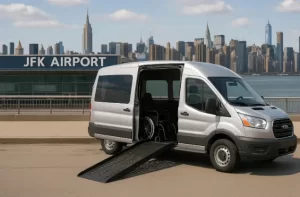 Non-emergency wheelchair transport van at JFK Airport in NYC