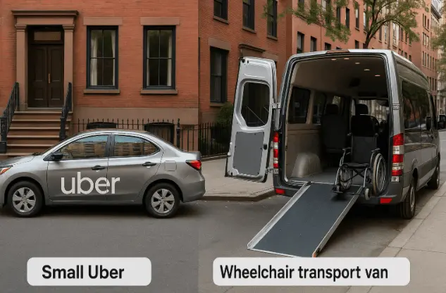 Wheelchair accessible van in NYC compared to regular Uber car