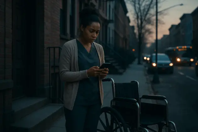 Disabled transport services in New York showing family waiting for ride
