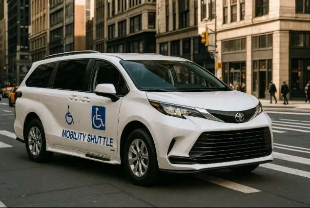 Toyota mobility shuttle van in NYC offering wheelchair transportation.