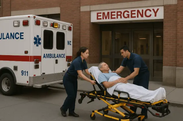 Patient being transported for non-emergency hospital discharge in NYC.