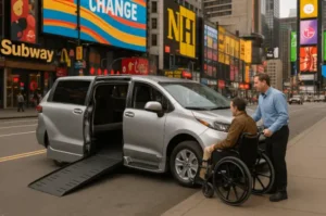 Toyota wheelchair van in New York with ramp for safe accessible travel.