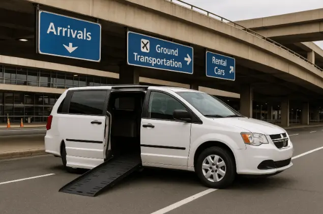 Accessible wheelchair airport van providing transportation from NYC to Newark Airport.