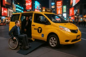 Accessible wheelchair cab near me in New York City providing safe transport for passengers with mobility needs.