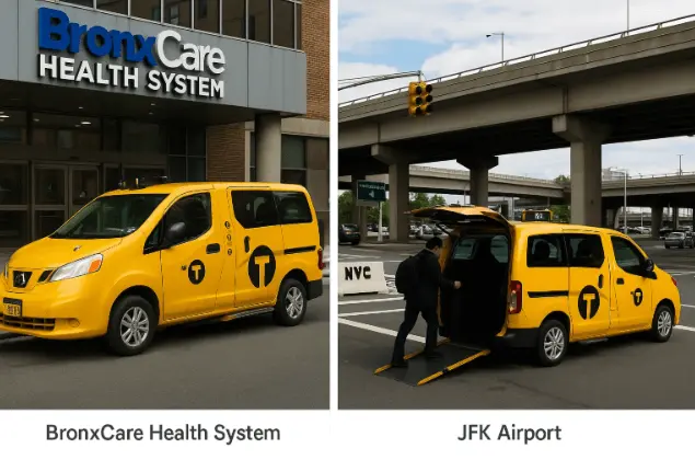 Accessible taxi at BronxCare Health System and wheelchair cab at JFK Airport Queens