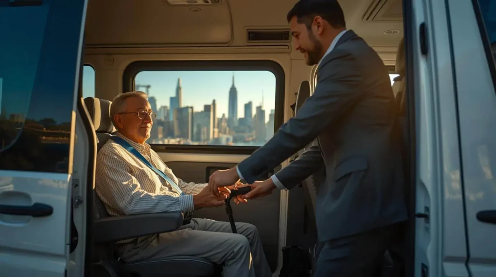 Senior patient receiving safe medical transportation services in NYC. NEMT NYC guide.