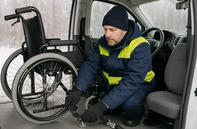 safe mobility during snow NYC with trained wheelchair transport drivers, wheelchair accessible rides NYC winter service.