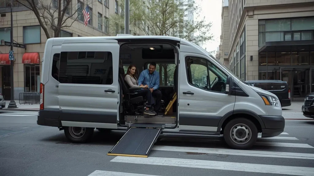 Patient accessible medical transport van in New York City.