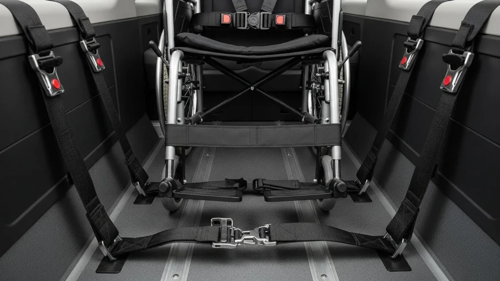 mobility vehicle safety with wheelchair tie-downs.
