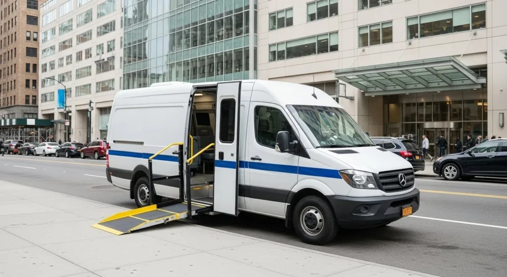 Wheelchair accessible vehicle used for NEMT transportation.