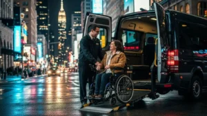 wheelchair transport NYC at night with accessible van after 9 PM.